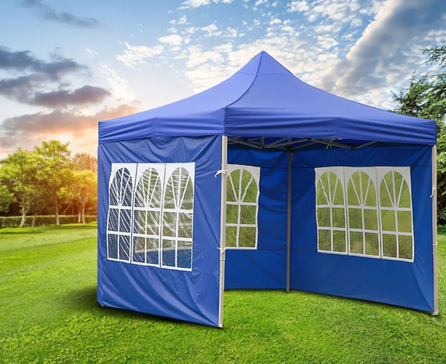 Carpa emergente plegable de acero portátil con dosel, impermeable, personalizable, impresión de logotipo, eventos con pared lateral de ventana